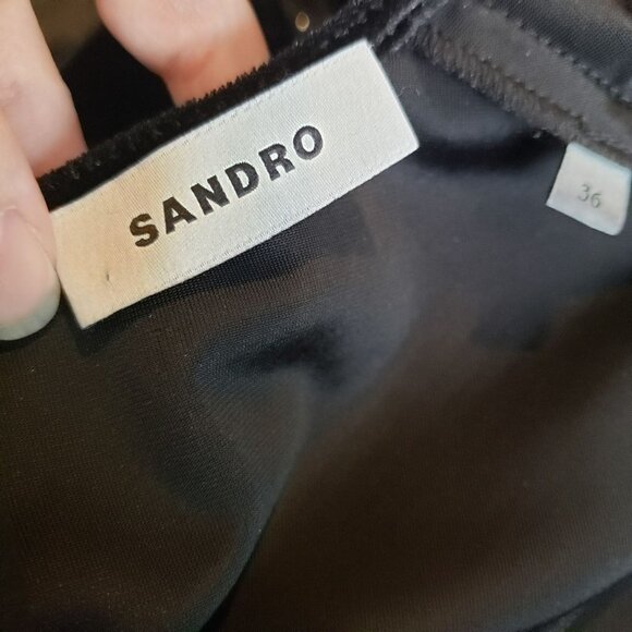 Sandro Black Crystal Rhinestone Buttons Sparkly Velvet Midi Dress Fall Gothic - Picture 4 of 12